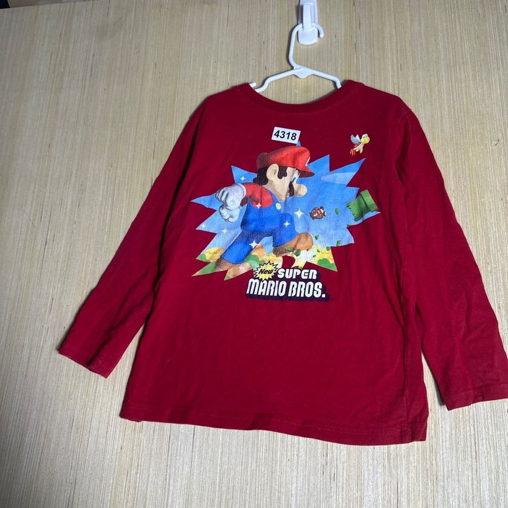 Vintage Super Mario Bros T-Shirt Kids 7 Red Long Sleeve Graphic Print Y2k - Picture 2 of 11